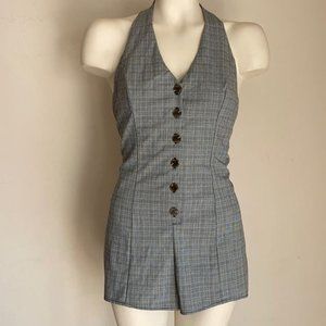 Plaid romper halter backless NWT